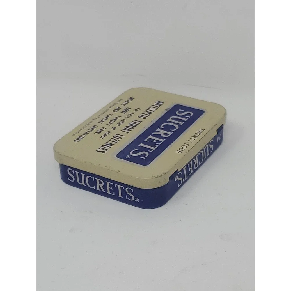 Vintage Sucrets Lozenges Tin 1960's Antiseptic EMPTY Movie Bathroom Prop Set VTG